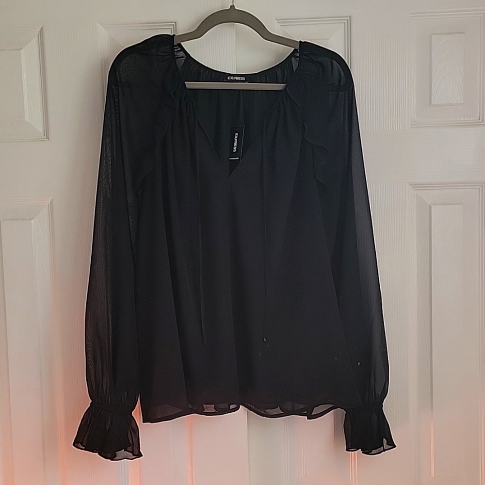 Express Chiffon Balloon Sleeve Ruffle Blouse XL